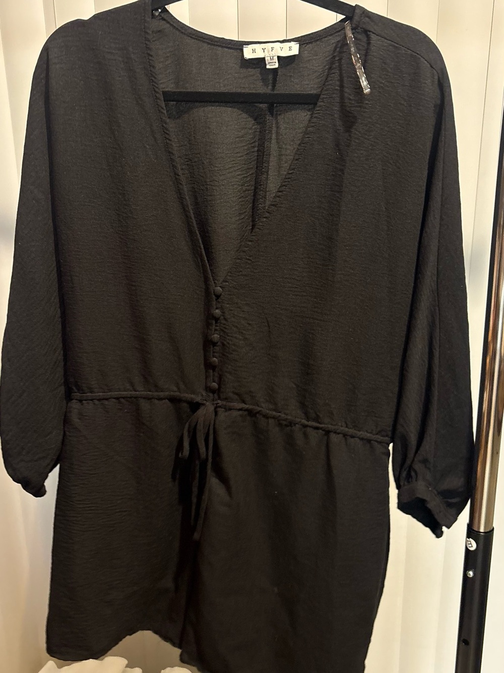 HYFVE Black Button-Front V-Neck Jumpsuit Romper